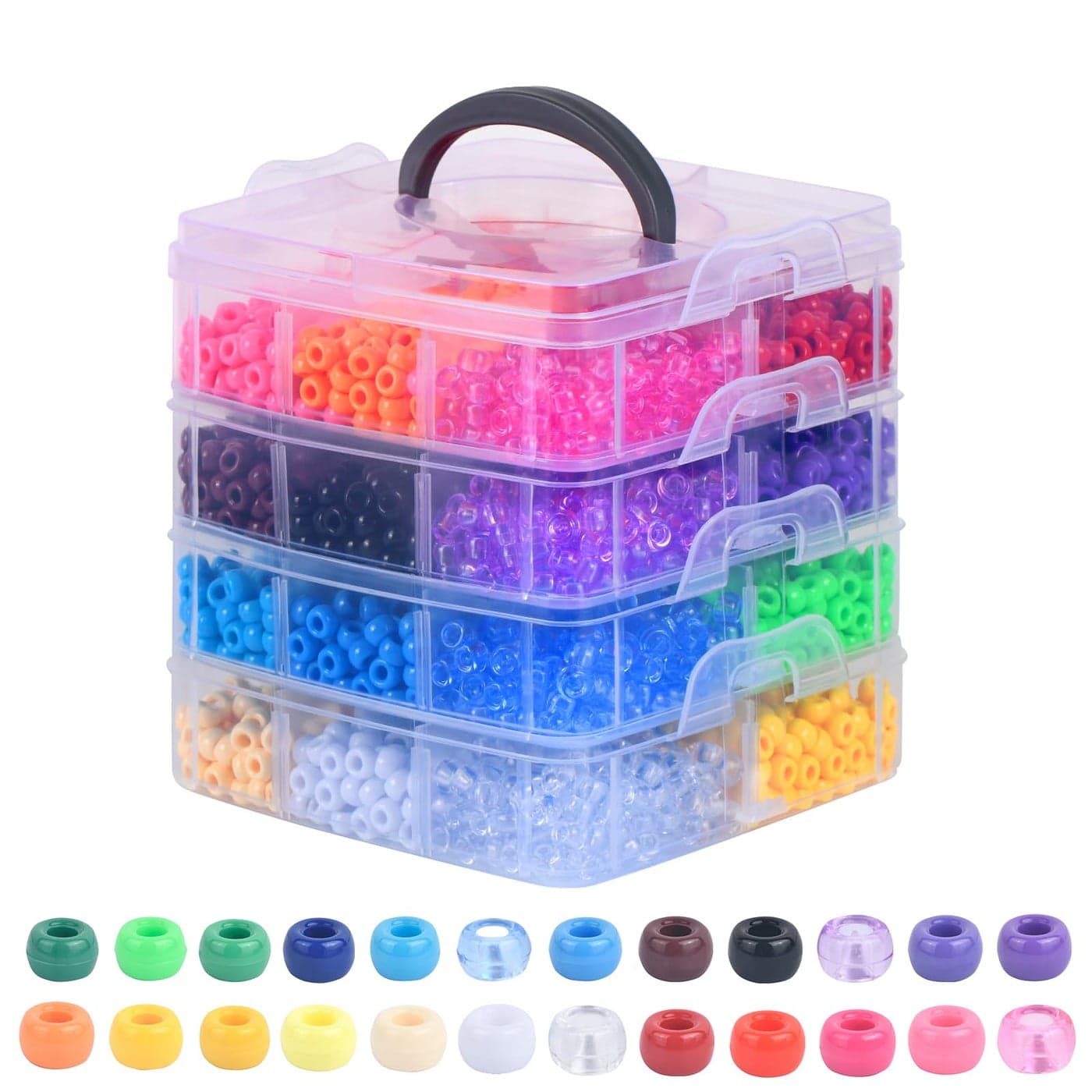 Simetufy 4200Pcs Pony Beads 24 Colors Beads for Bracelets Making Pony Beads Bulk for Hair Beads Kandi Friendship Bracelet Beads for Craft DIY Jewelry Making Chirstmas Gifts Boxed