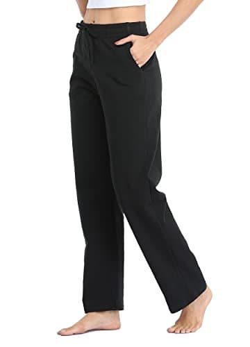 Willit Women's Cotton Sweatpants Open Bottom Yoga Sports Pants Straight Leg Lounge Athletic Pants with Pockets Black M