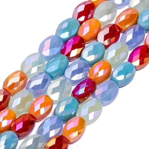 Songxi 50pcs AB Rainbow Color Faceted Oval Glass Beads for Jewelry Making 8x6mm Handmade Crystal Beads for Bracelet Necklace Keychain Loose Spacer for Arts and Crafts DIY