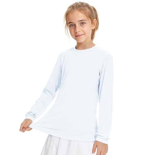 White Rash Guard Girls Shirt Long Sleeve UV Protection UPF+ 50 Sun Shirts Outdoor Athletic Girls Swim Shirt Sunscreen Swimsuit - White 10-12T