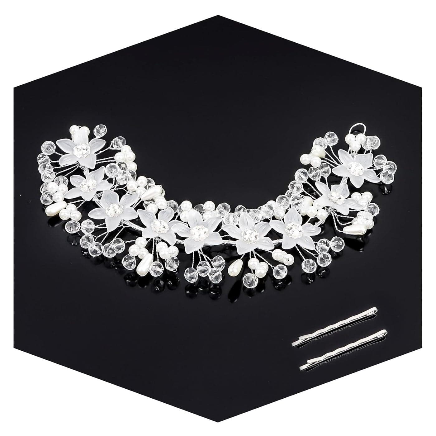 CURASA Flower Girl Headpiece Crystal Pearl Headband for Women Wedding Accessories Silver Flower Girl Headband Princess Crown for Flower Girls Hair Accessories for Birthday Halloween Tiaras for Women