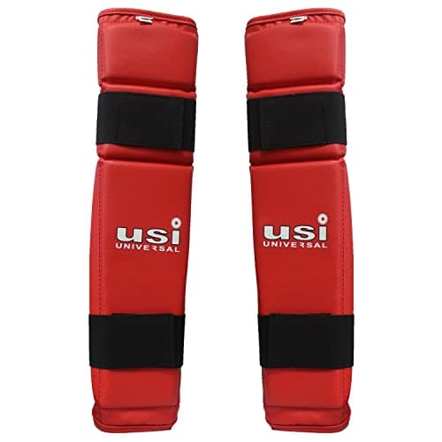 USI UNIVERSAL Martial Arts Shin Guards/Shin Pad Foam Padded, (Size L, Red) Adjustable Muay Thai Leg Guards for Kickboxing Training and Sparring, Durable, Professional MMA Equipment