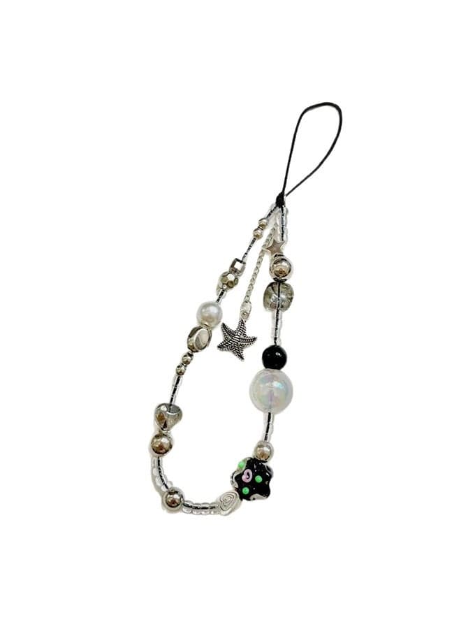 Rose Starfish Phone Lanyard Women's Beaded Keychain Wristband for Phone Camera Wallet
