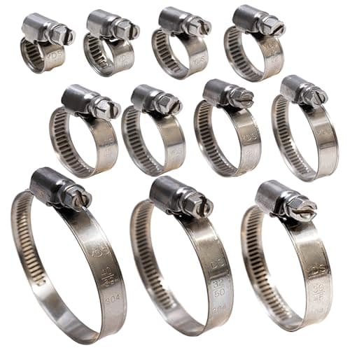 CHUN YUNG DA 11Pack Embossed Worm Gear Hose Clamps Assortment Kit 304 Stainless Steel Adjustable 516 to 238 860mm Worm Drive Pipe Clamp Set for Fuel Line Dryer Hose Automotive