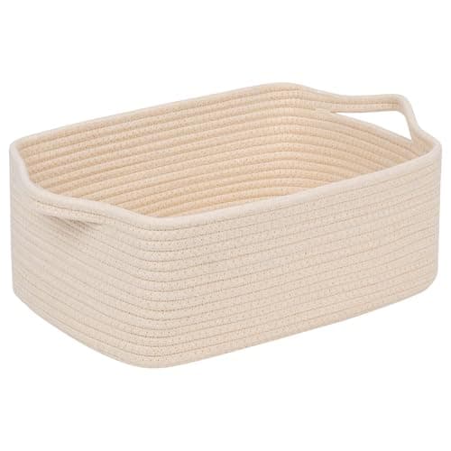 CubesLand Rectangular Cotton Rope Basket 14x10x5 Inches Beige Nursery Storage Bin