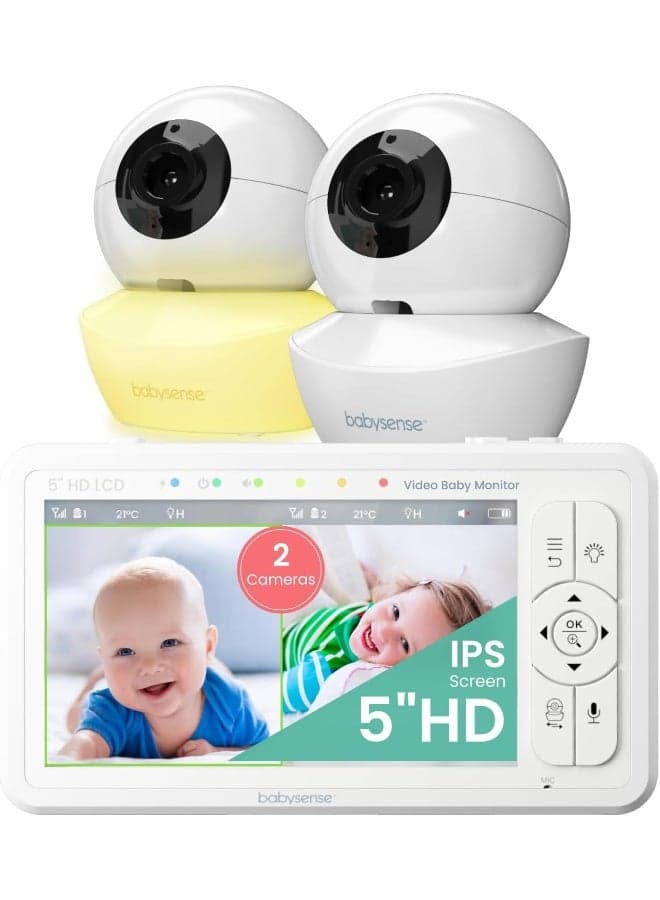 Babysense 5" HD Split-Screen Baby Monitor with 2 Cameras