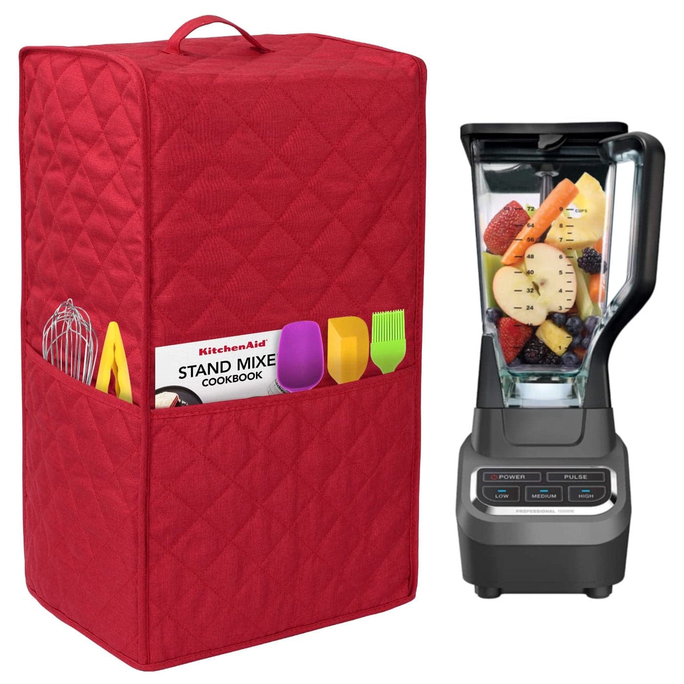 Kitchen Blender Dust CoverBlender Covers Compatible with Ninja Foodi BlenderBlender Covers For kitchen Appliance CoversBlender Cover with Accessory Pocket Red