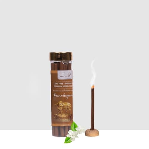 GowDurbar Bamboo-Less Panchagandha Rejuvenating Agarbatti 75g (Pack of 2) | Organic Incense Sticks | Five-Note Aroma – Amber, Musk, Flora, Sandal & Loban | for Pooja, Yoga & Meditation