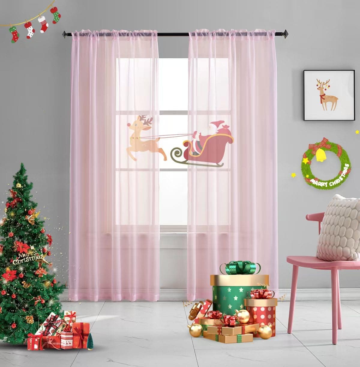 TOAVA DECO Christmas Christmas Pink Sheer Voile Curtains Translucent Solid Color Window Treatment 84 Inches Long Panels Rod Pocket Baby Pink Sheers for Bedroom Girls 2 Panels Set 52x84