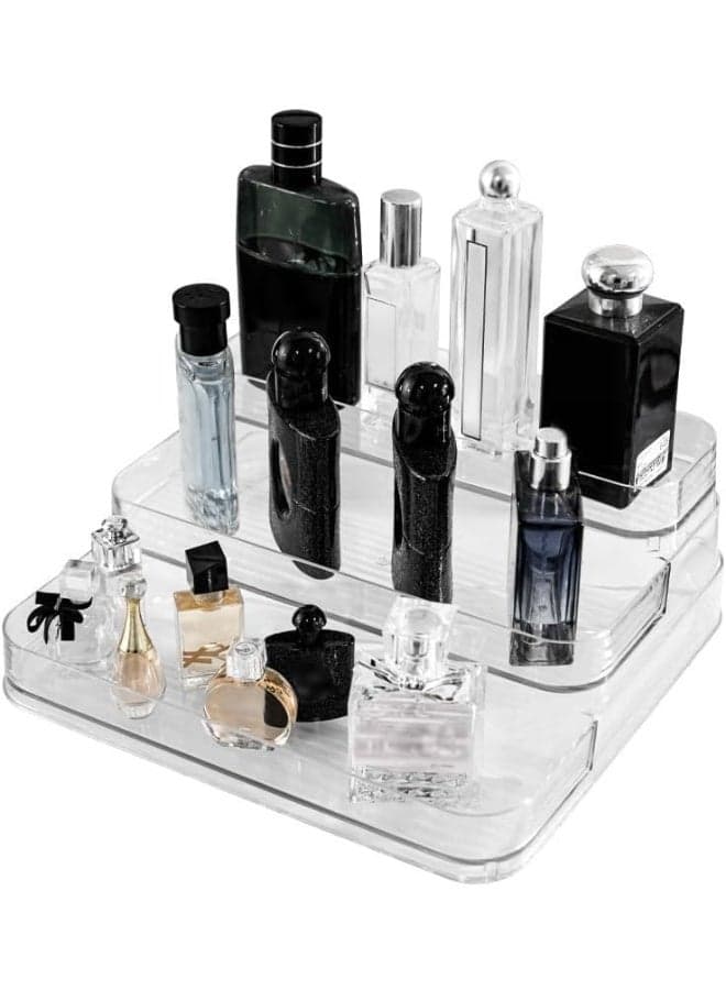 Acrylic Cologne Organizer, 3-Tier Display Stand With Drawer Storage for Men, Dresser Perfume Organizer, Great Gift, Clear
