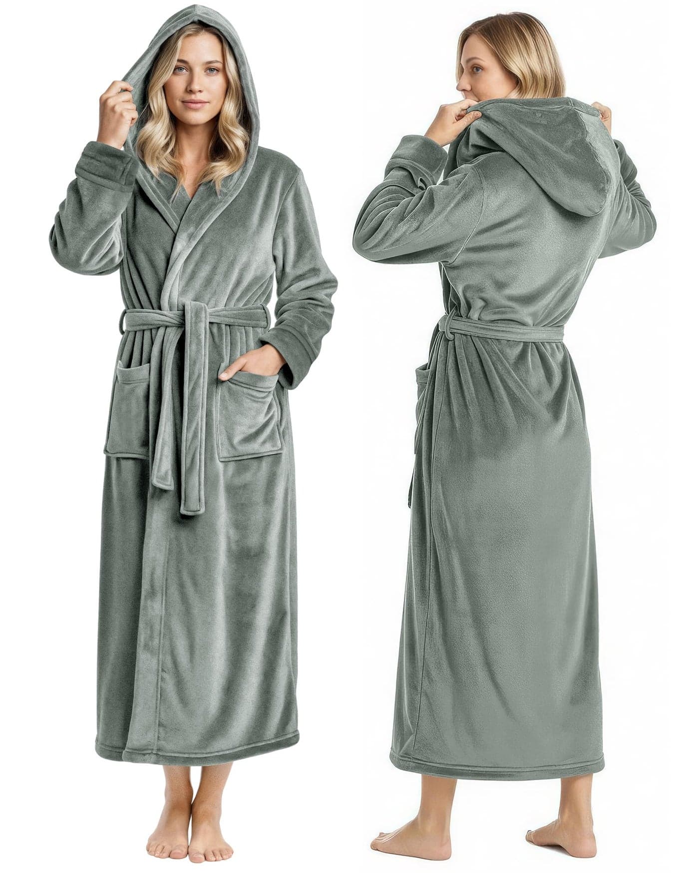 NY Threads Premium Womens Robe with Hood, Plush Fleece Long Bath Robe for Women, Fluffy Soft Women's Bathrobe, Medium, Steel Grey