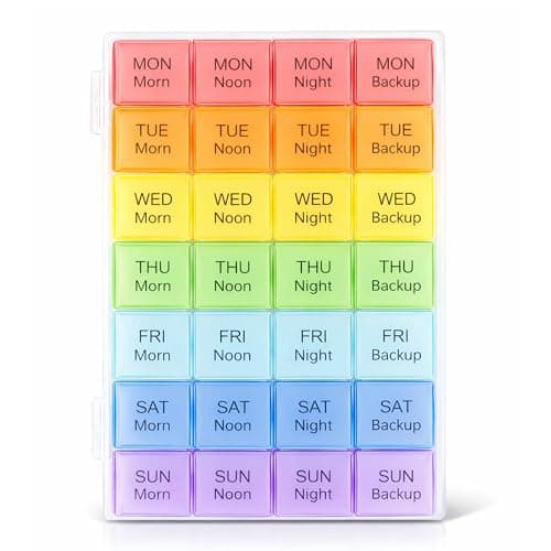 JimXen Weekly Pill Organizer 7 Day 4 Times | 28 Slots Large Medicine Box | Moisture-Proof, BPA-Free Tablet & Vitamin Storage Case | Portable Daily Pill Planner for Home, Office & Travel (4 Times 7 Day)