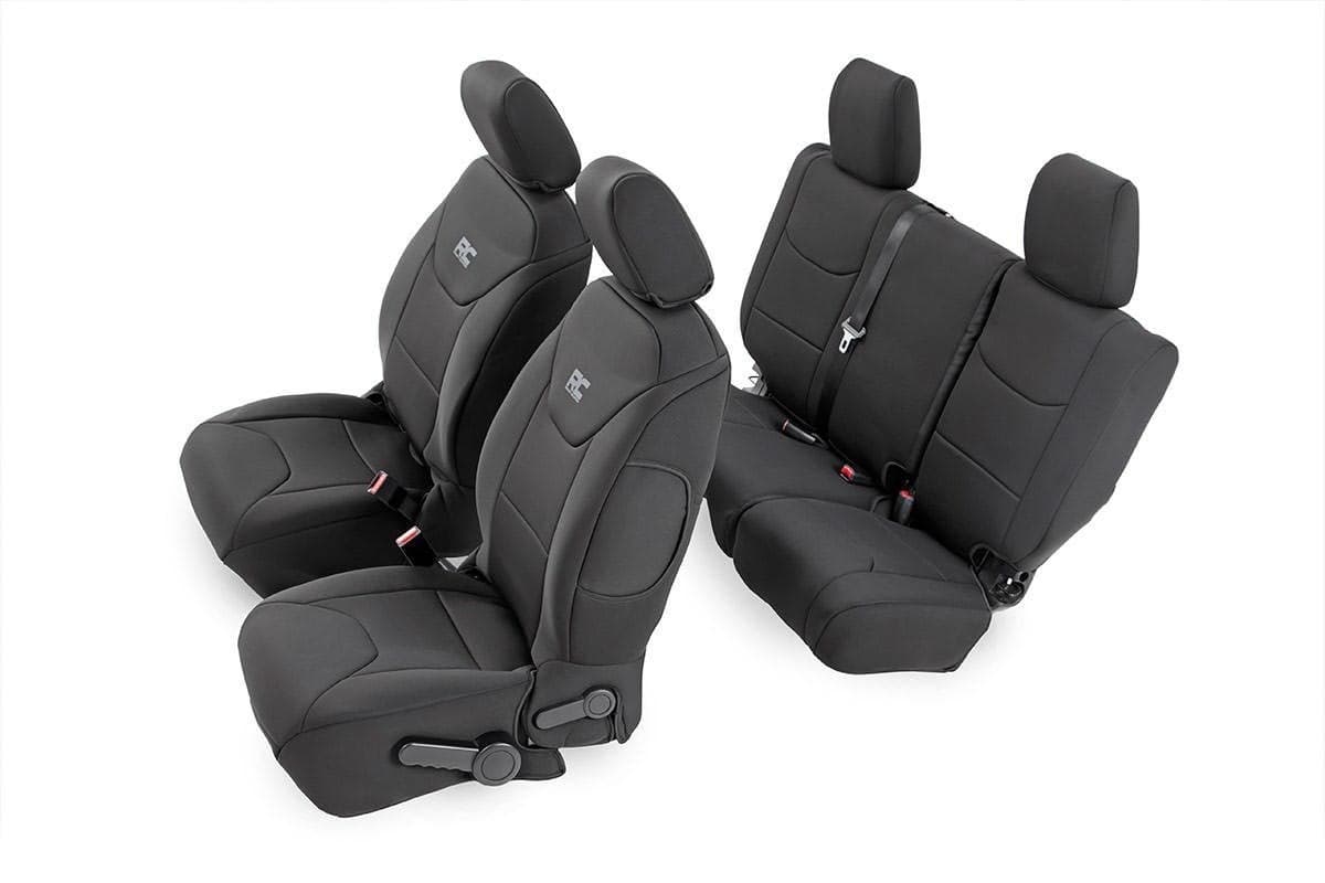 Rough Country Neoprene Seat Covers for Jeep Wrangler JK 4Door 20132018 Waterproof UV Resistant Foam Padded Front Rear Seat Cover Set