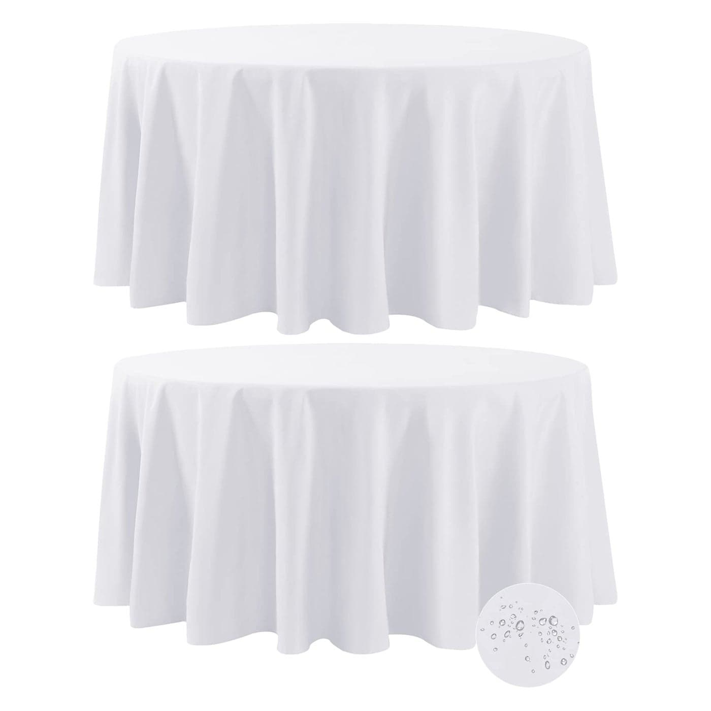 Fokitut 2 Pack Waterproof Round Tablecloth 132 Inch Stain Resistant and Wrinkle Polyester Table Cloth Fabric Table Cover for Kitchen Dining Wedding Party Holiday DinnerWhite