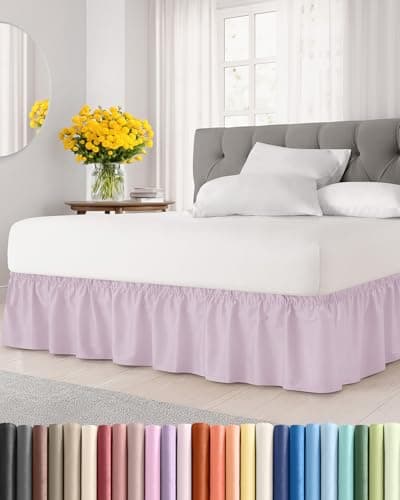Wrap Around Dust Ruffle Bed Skirt - Light Lavender - Twin/Twin XL Size Beds w/ 15 Inch Drop - Easy Fit Elastic - Adjustable Pleated Bedskirt w/Brushed Fabric Wrinkle Free, Women, Men, Kids & Teens