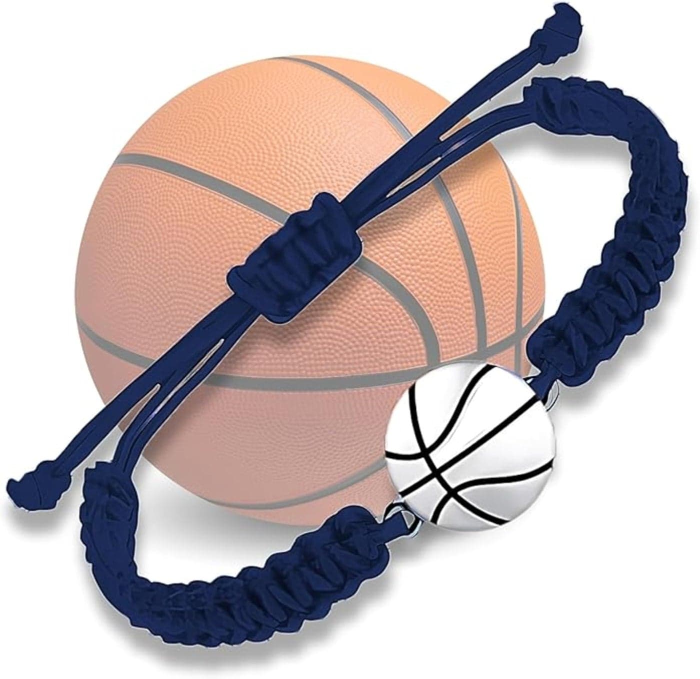 Sportybella Adjustable Basketball Charm Bracelet, Navy Paracord Rope Design, Fits 5'' to 8'' Wrists, Unisex Gift for Players, Teams, Coaches, and Fans