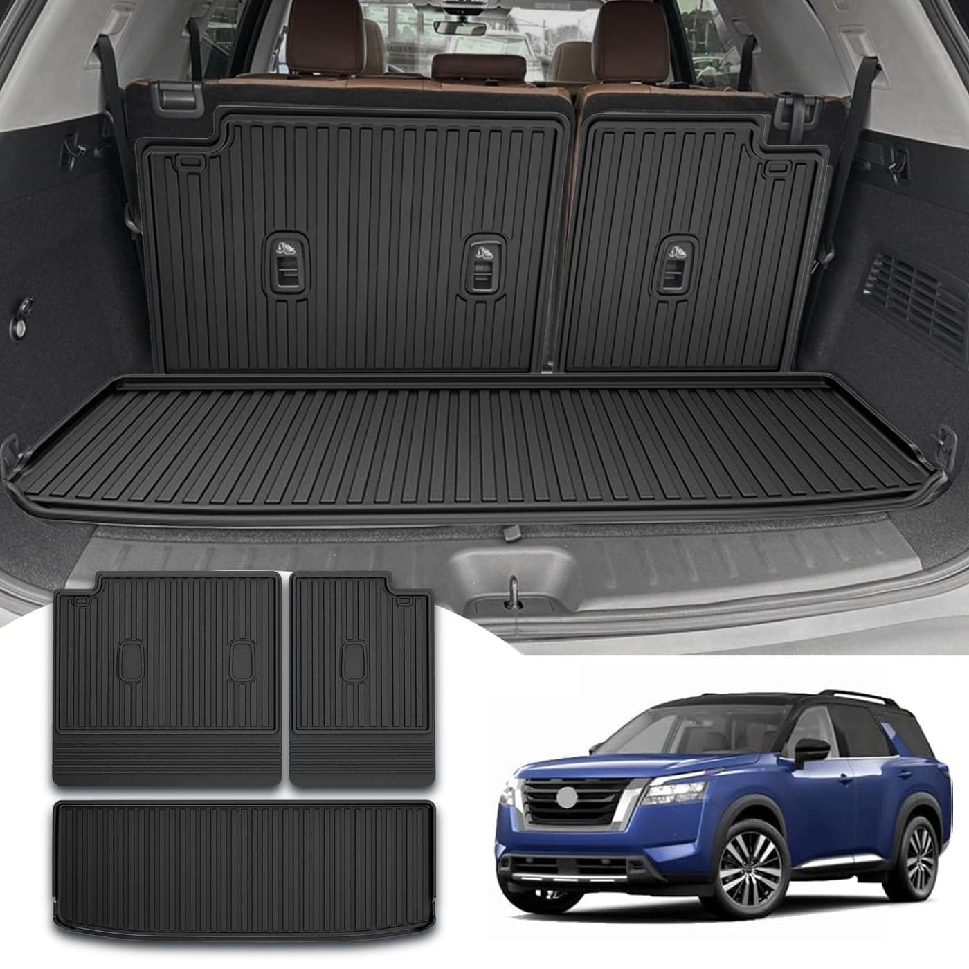 Cargo Mat Backrest Mat Compatible with 2022 2023 2024 2025 Nissan Pathfinder Cargo Liner Trunk Mat TPE All Weather Back Seat Cover Protector 2024 Pathfinder Accessories Trunk Liner Backrest Mat