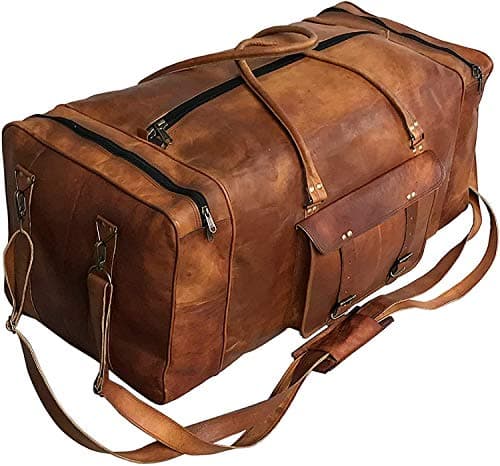 Leather Duffle Bag for Men Luggage Handmade Travel Bag Carry On Luggage Weekender Bags Overnight Gym Sports Cabin Holdall Bag For Airplanes Men And Women (28 Inch Brown)