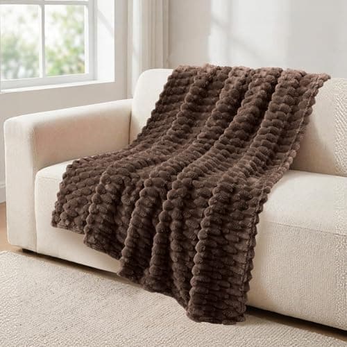 Vessia Flannel Fleece Throw Blanket 3D Jacquard Brown Fuzzy and Warm Blanket for Couch Sofa Bed 300GSM Super Soft Touch Cozy Home Decor for All Seasons 50x70 inches