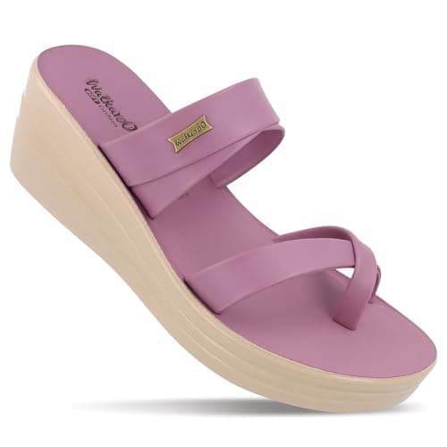 WALKAROO Women's Fashion Heel Sandals with Cushion Sole, Toe Ring, Wedge Heels and Lightweight - WLP72029 Mauve