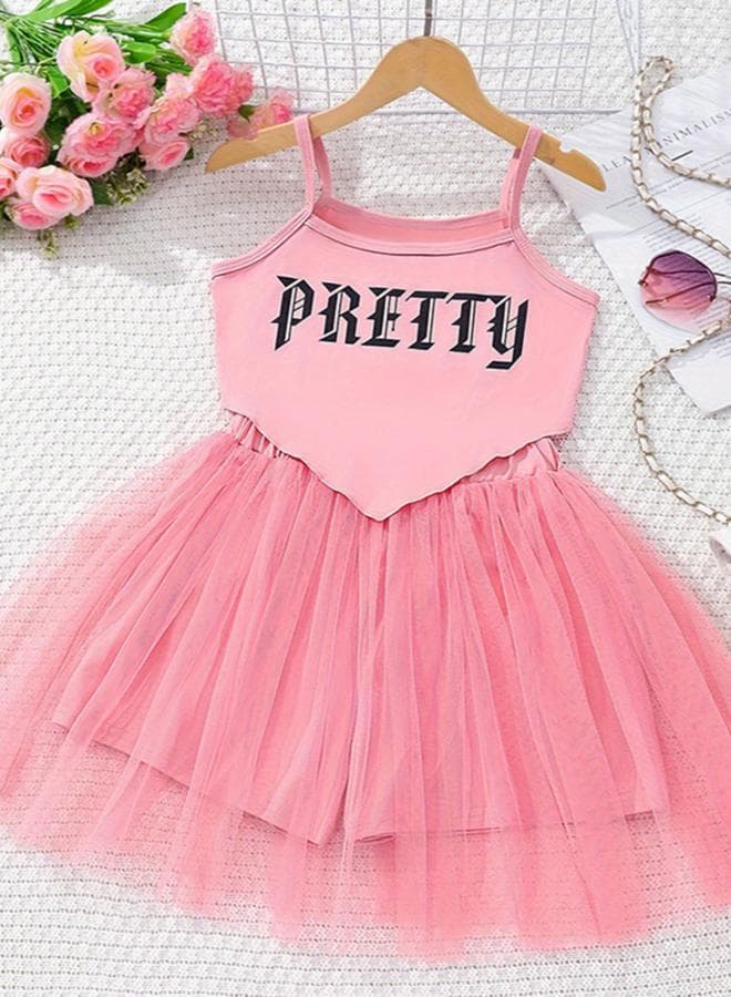 Girls Strappy V-Shaped Hem Cami Top And Mesh Ruffle Mini Skirt Set