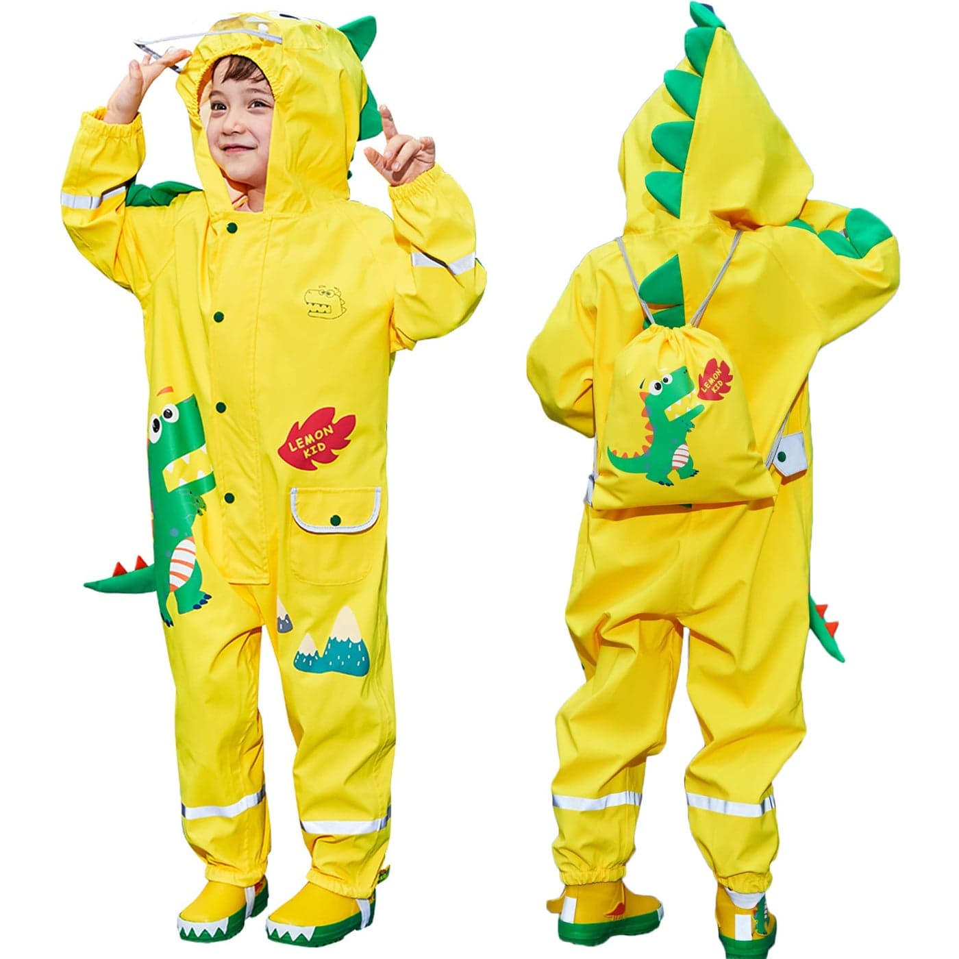 Toddler Boys Rain Suit Lightweight Waterproof Coveralls Cartoon Fire Breathing Dragon Hoodie Rain Jacket 24 Years M Size