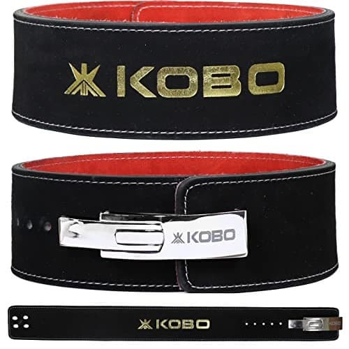 Kobo 13mm Lever Belt Weight Lifting Gym Fitness, Natural Genuine Leather, 4” Wide Back Support, 9 Adjustable Holes, Powerlifting Bodybuilding Deadlift Squat Workout Strength Training, Men Women WTB-15