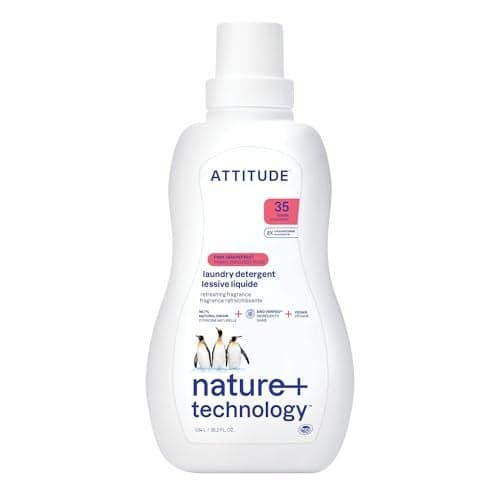 ATTITUDE Liquid Laundry Detergent, EWG Verified, HE Compatible, Plant-Based & Vegan, Natural Laundry Soap, Pink Grapefruit Scent, 35 Loads, 35.5 Fl Oz