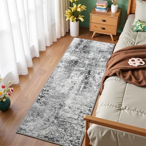 Flagover Dark Grey Washable Runner Rug for Bedroom, Abstract Non-Slip Soft Entryway Rugs, Modern Low Pile Stain Resistant 2x6 Carpet for Entryway, Kitchen, Hallway, Bedside