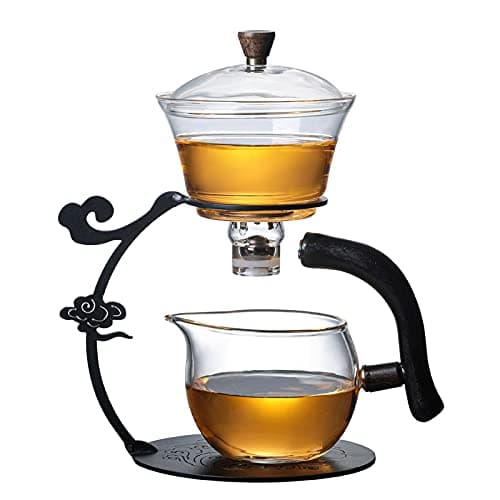 RORA Glass Teapot Set Semi Automatic Drip Rotating with Infuser Lazy Kungfu Tea pot Set Black
