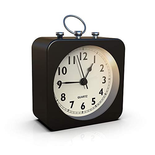 AYRELY Kadio Battery Operated Alarm Clock with Square Metal Case,Silent No Ticking Analog Quartz, Simple Operation for Bedroom/Travel/Desk/Kids (Black), 9 Cm X 9 Cm