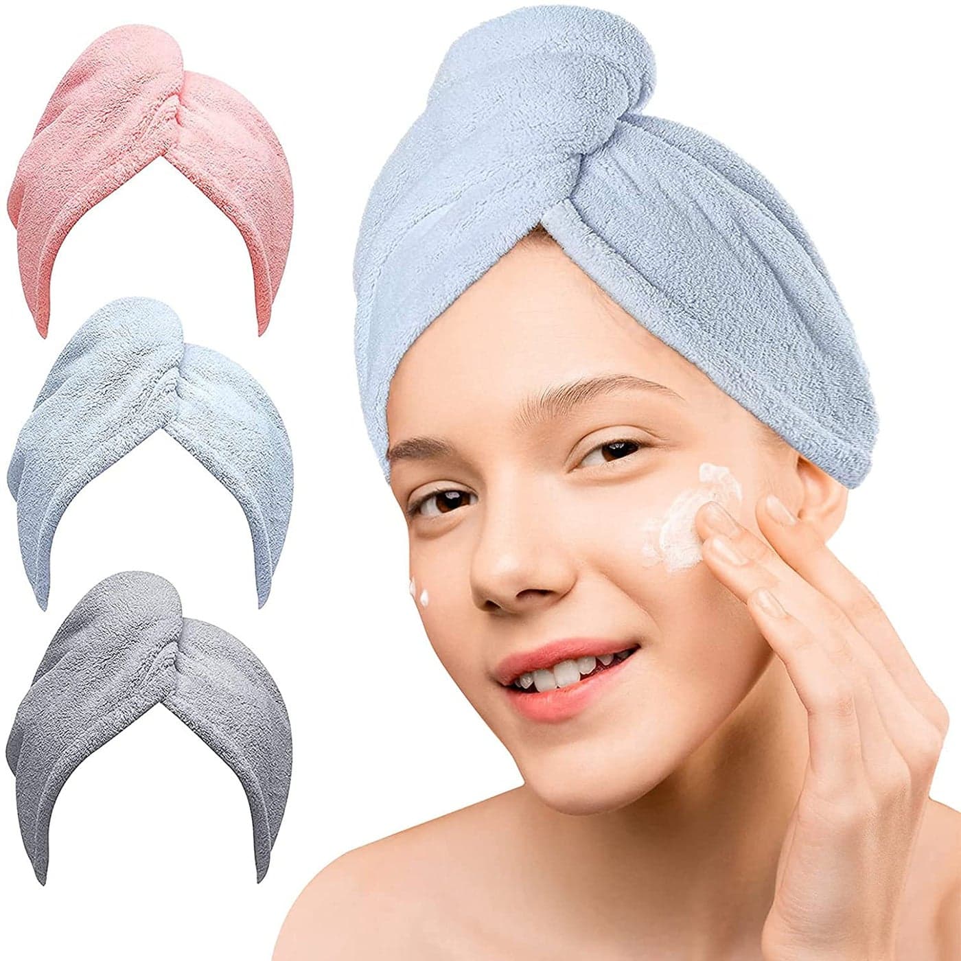 Rezdax Microfiber Hair Towel Wrap 3 Pack Super Absorbent Quick Dry Hair Turban Hair Drying Towels for Womens Curly Long Thick Hair MultiColor
