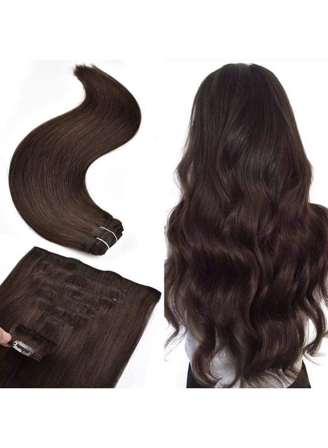 Natural Human Hair Clip in Extension 120g 7Pcs Dark Brown Hair Extensions Clip in Human Hair 22 Inch Real Clip in Hair Extension For Women (22 Inch, #2 Dark Brown)