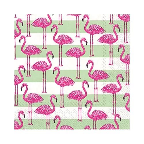 IHR Rosanne Beck Collections Cocktail Beverage Paper Napkins, 20-Count, 5 x 5-Inches, Flamingo Stripe