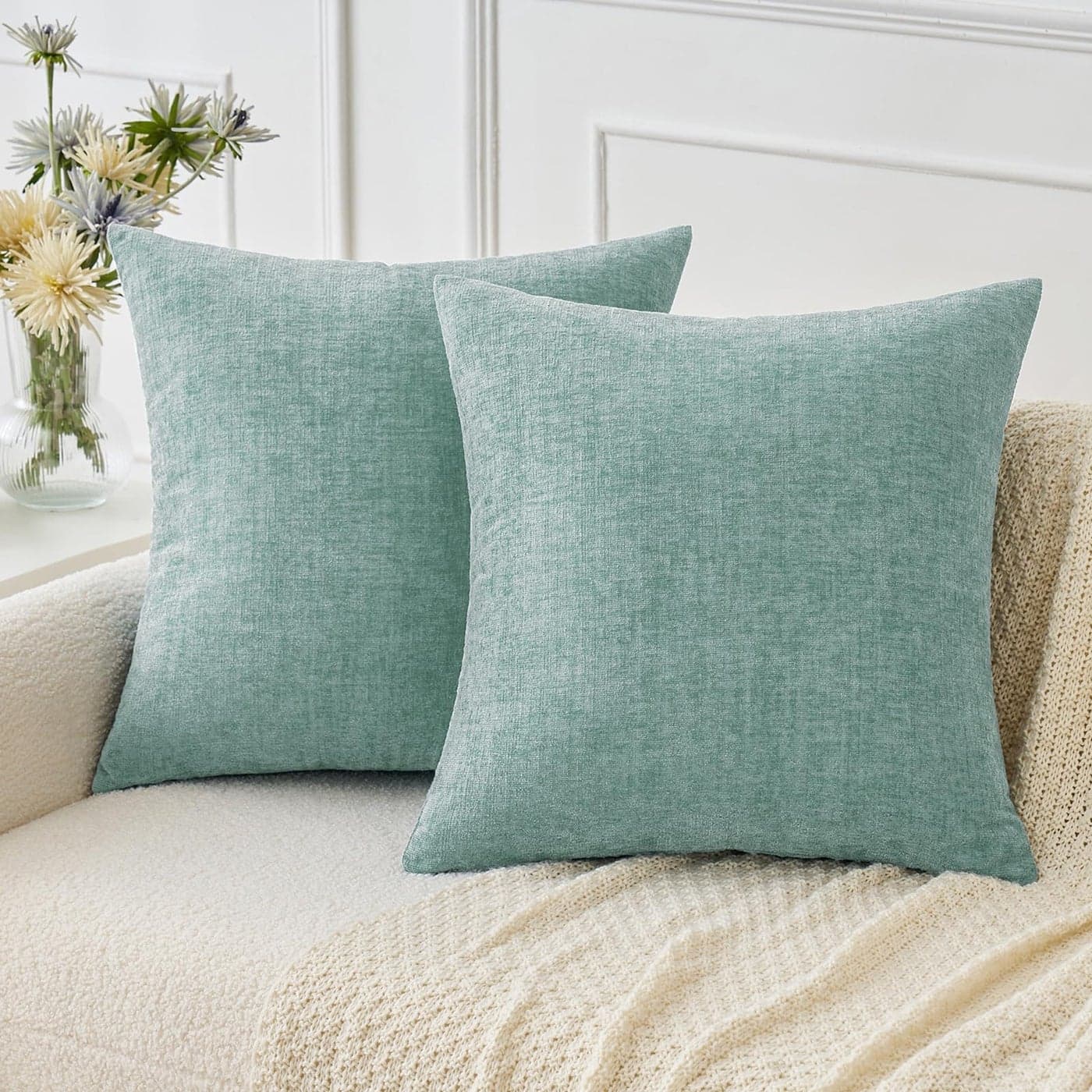 MIULEE Pack of 2 Cream Throw Pillow Covers 18x18 Inch Natural Soft Pillow Covers for Sofa Living Room Couch Solid Dyed Cases