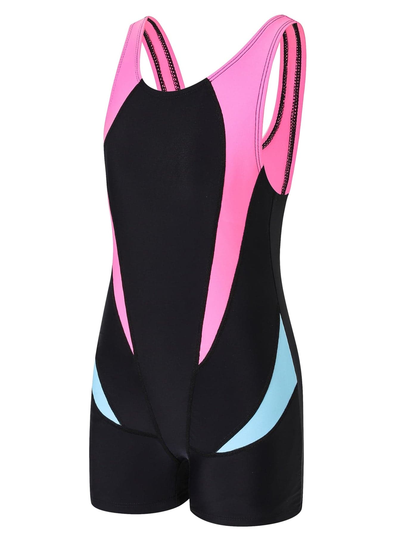 J.E Sterguard Athletic Girls' One Piece Swimsuit, Girls Bathing Suits, Competition Black+Pink Girl Swimsuits Size 14-16 1880-BP