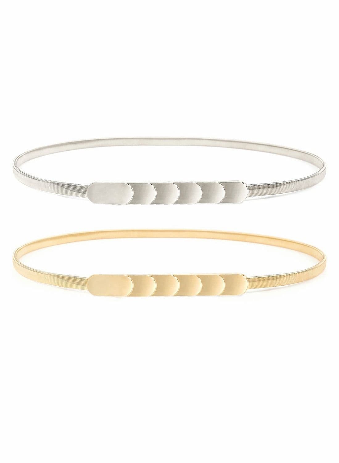 Skinny Stretch Belt for Women 2 Pieces Silver and Gold Waist Thin Cinch Belts Adjustable Interlock Buckle Dress Jeans Formal Clothing Skirts Pants
