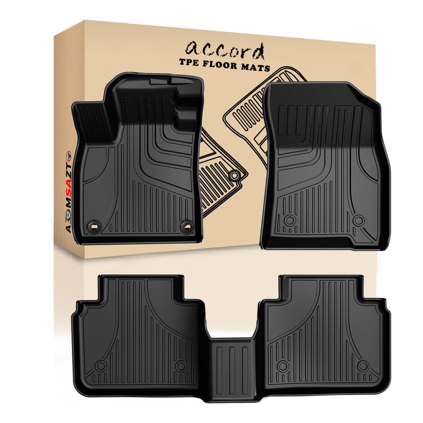 AOMSAZTO Floor Mats for 2026 2025 2024 2023 Honda Accord Include Hybrid All Weather TPE Rubber Floor Liners for Honda Accord 20232025 2026 Hybrid Accessories Odorless NonSlip 1st 2nd Row Black