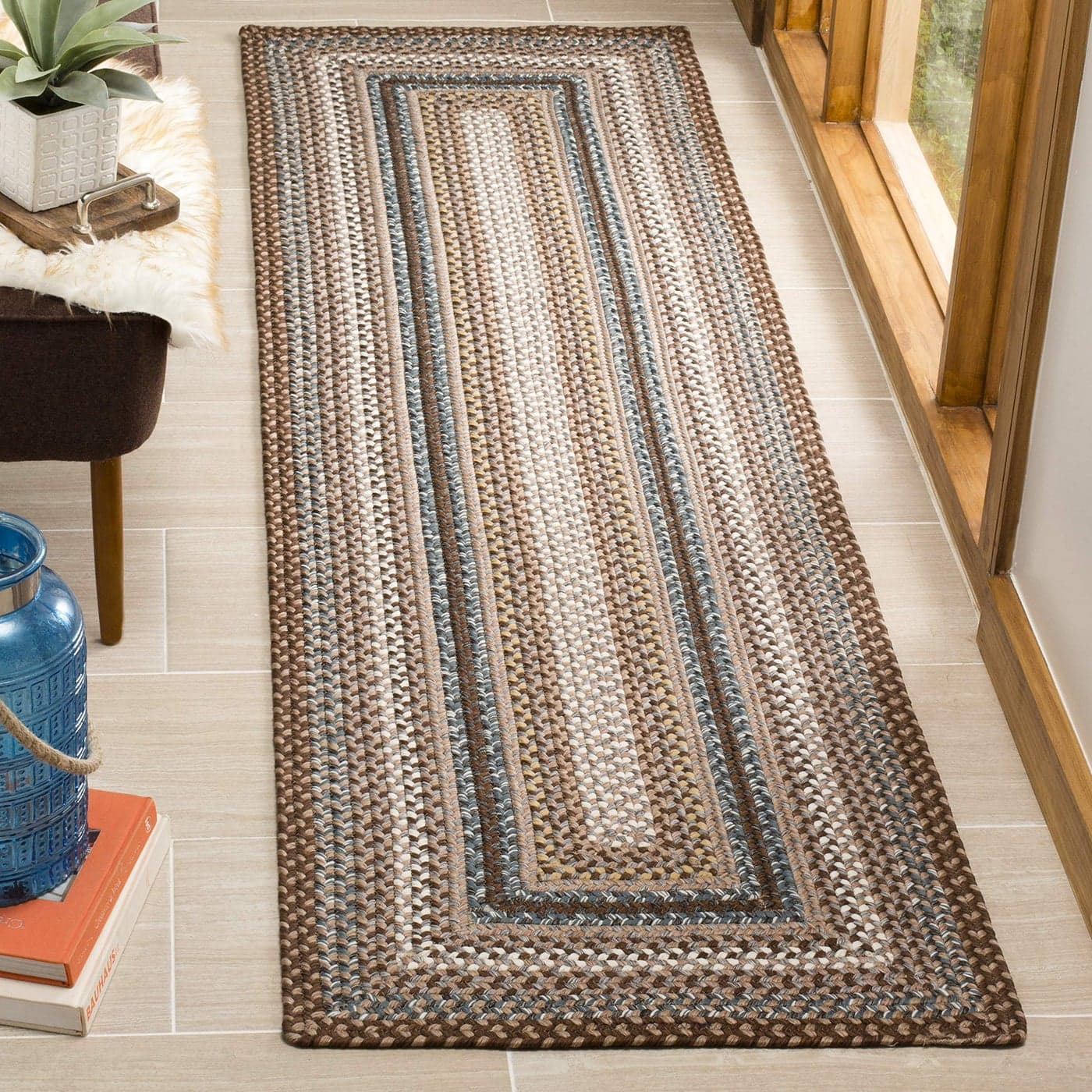 SAFAVIEH Braided Collection Runner Rug 23 x 10 Brown Multi Handmade Country Cottage Reversible Ideal for High Traffic Areas in Living Room Bedroom BRD313A