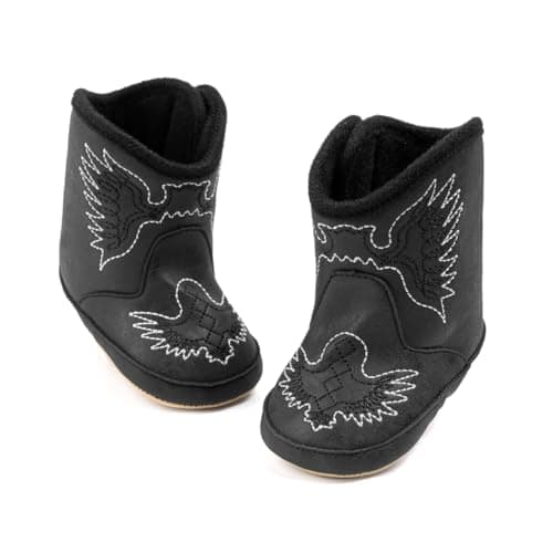 HsdsBebe Baby Boys Girls Western Cowboy Boots Infant Moccasins High Top Booties Toddler Soft Sole Non-Slip First Walker Crib Shoes(ZZY3167 black,2)