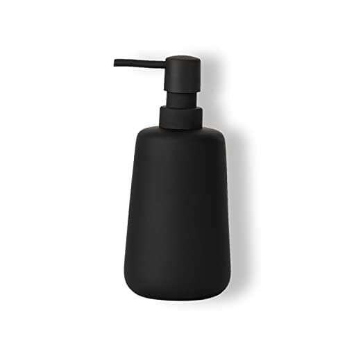 ABBI NIMO Matte Black Ceramic Soap Dispenser, 13 oz Refillable Bathroom or Kitchen Countertop Dispenser with Soft Touch Rubber Coating