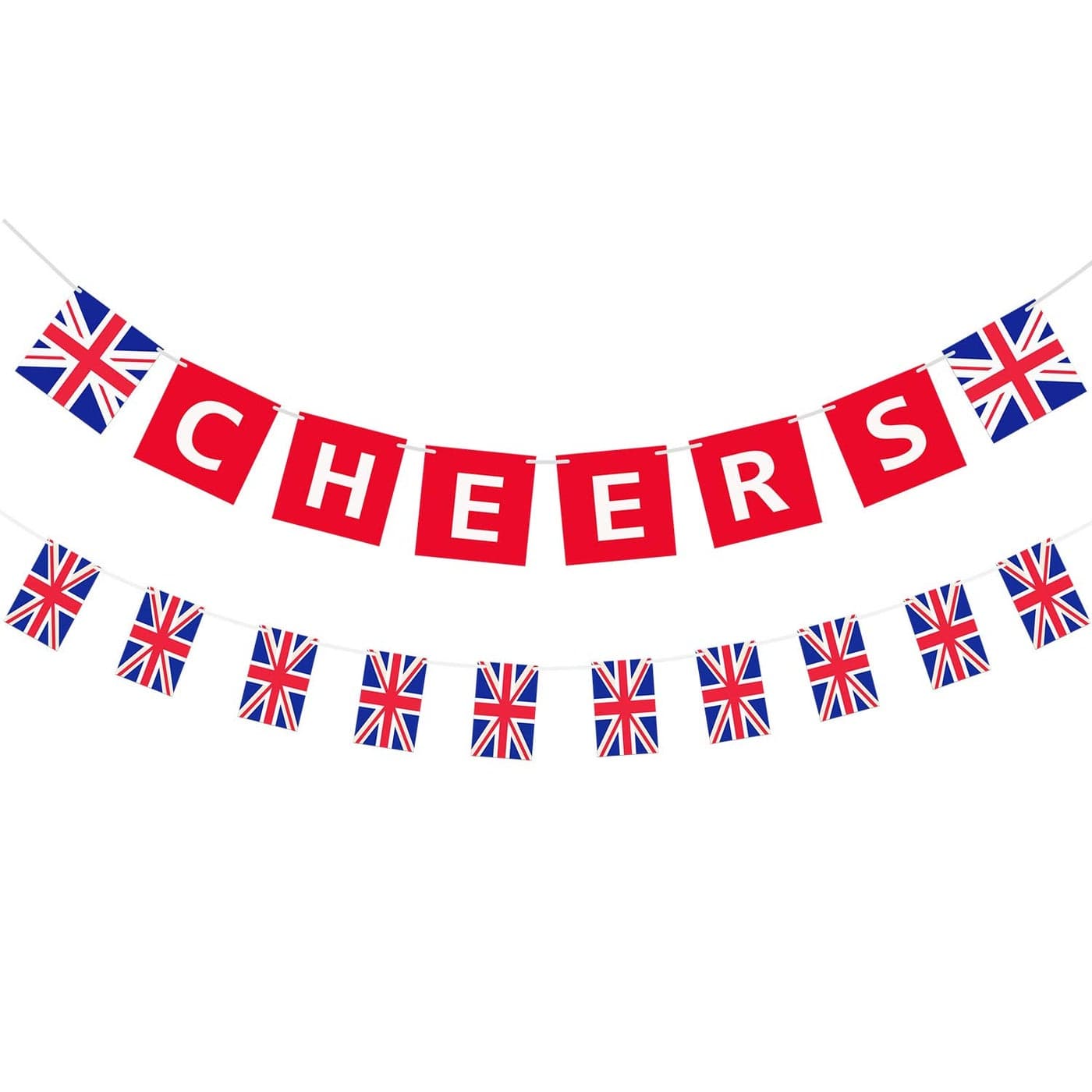 2 Pieces British Party Garland Cheers British Banner Garland UK Flag Pennant Banner for Hanging Coronation Union Jack Party Decoration