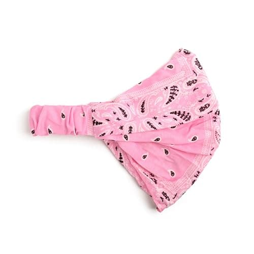 Motique Accessories Wide and Stretchy Cotton Bandana Headwrap Multiple Colors Light Pink Paisley Medium