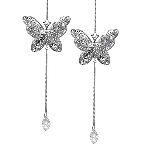 Butterfly Suncatcher - Set of 2 Hanging Butterflies - Metal Filigree Design - Window Decorations - Each Measures 14" H