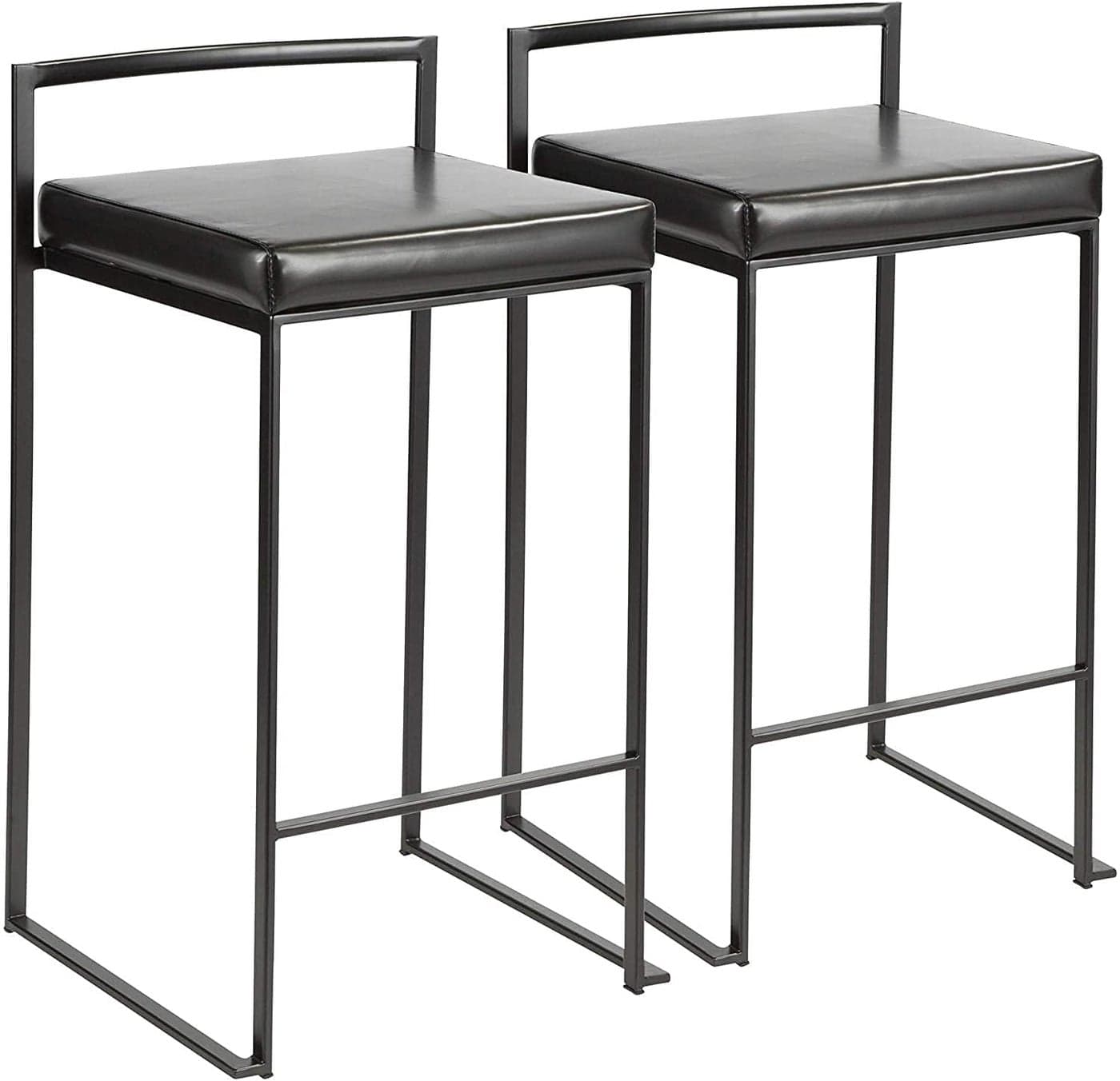 Indian Decor 45629 Set of 2 Contemporary Barstools in Black and Black Faux Leather