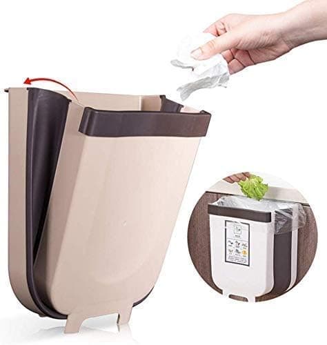 GLOWICK Kitchen Doors Hanging Plastic Trash Organizer Simple Garbage Bin Scrap Storage Box Wall Mounted Folding Trash Bin Hanging Trash Holder Dustbin 1Pcs