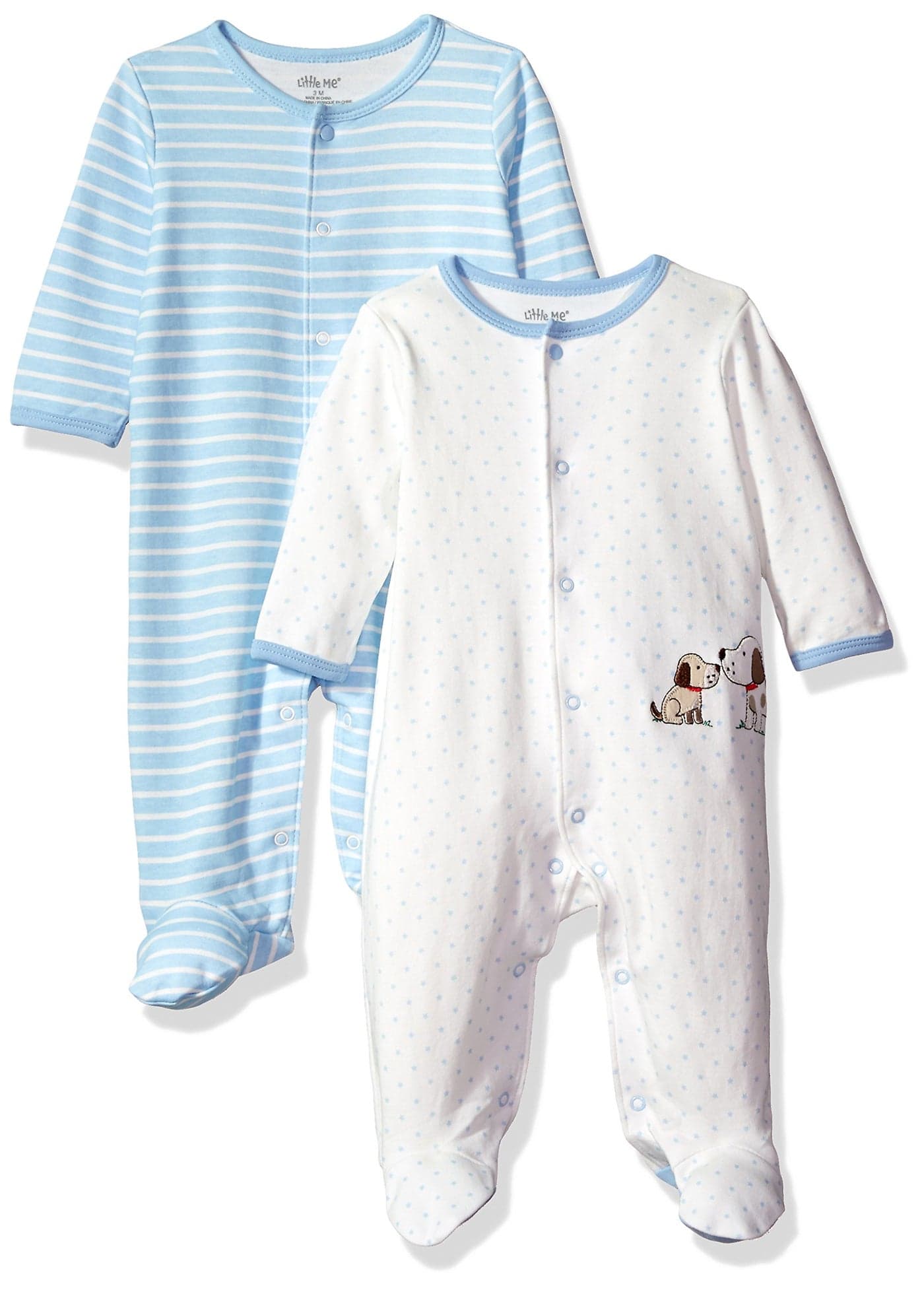 Little Me baby girls 2 Pack Footie, Light Blue Stripe, 3 Months US