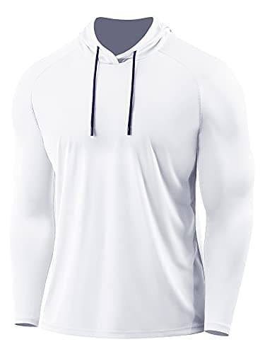 CADMUS Men's Workout Long Sleeve Fishing Shirts UPF 50+ Sun Protection Dry Fit Hoodies,1 Pack,White,Large