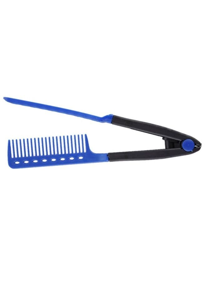 DIY Salon Hair Brush Combs Hairdressing Styling Hair Straightener V Shaped Straight Comb (Blue)