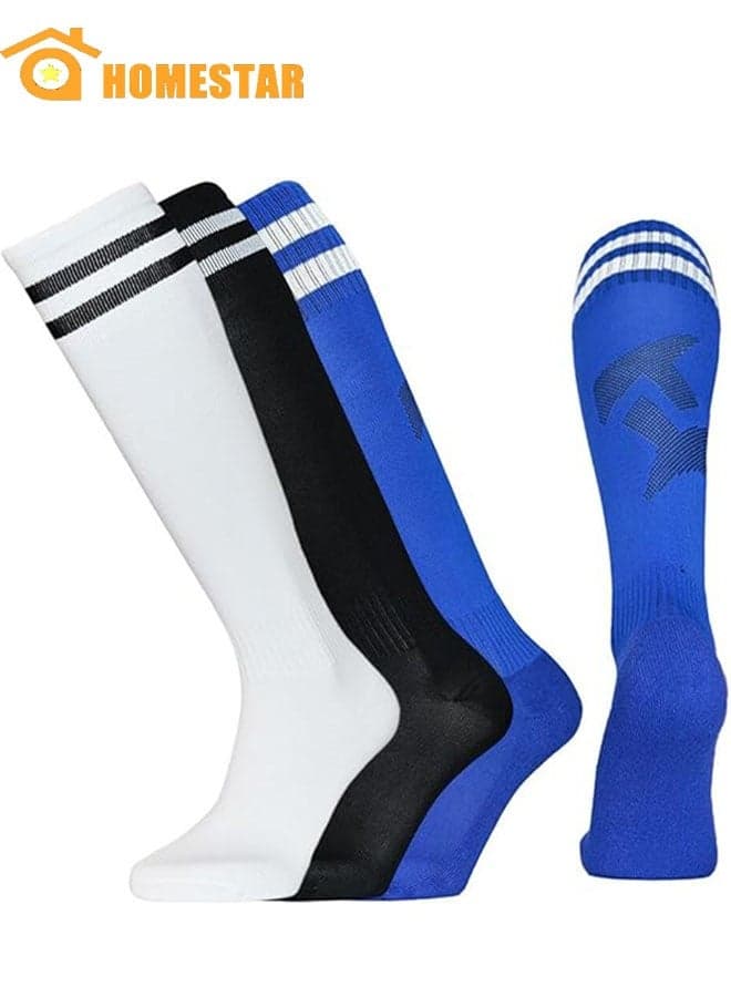 3 Pairs Long Knee High Sports Socks, Breathable Men's Athletic Socks for Football, Basketball, Sports